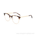 Custom Printing Logo Acetate Metal Classic Eyebrow Eye Glasses Half Rim Optical Frames